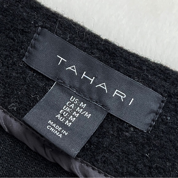 Tahari Wool Cardigan Jacket Colorblock Duster Jacket Black Grey Stripe Medium - Picture 9 of 16